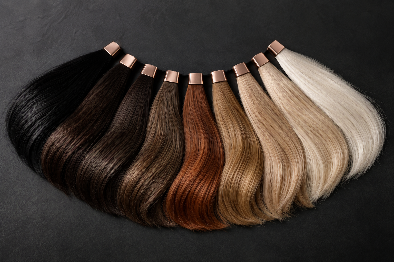 Hair color swatches from black to blonde